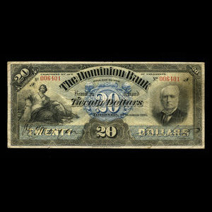 Canada, Dominion Bank, 20 dollars : 1 octobre 1897