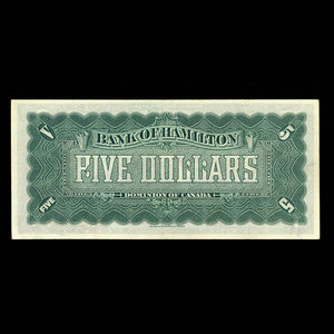 Canada, Bank of Hamilton, 5 dollars : 1 juin 1909