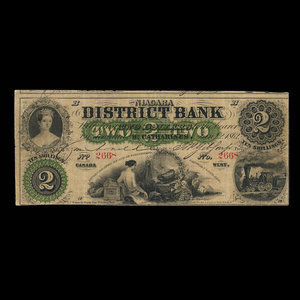 Canada, Niagara District Bank, 2 dollars : 2 janvier 1862
