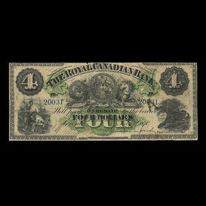 Canada, Royal Canadian Bank, 4 dollars : 1 juillet 1870