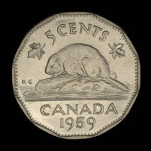 Canada, Élisabeth II, 5 cents : 1959