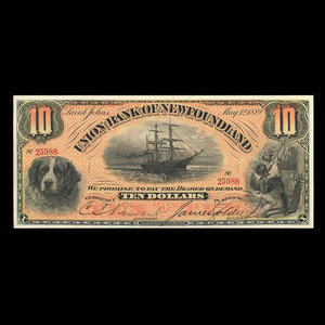 Canada, Union Bank of Newfoundland, 10 dollars : 1 mai 1889