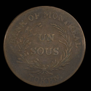 Canada, Banque de Montréal, 1 sou : 1838