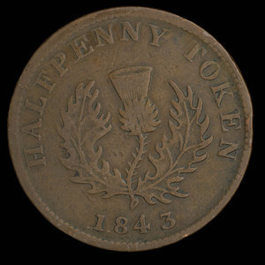Canada, Province de la Nouvelle-Écosse, 1/2 penny : 1843