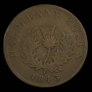 Canada, Province de la Nouvelle-Écosse, 1/2 penny : 1843