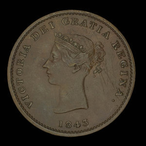 Canada, Province du Nouveau-Brunswick, 1/2 penny : 1843