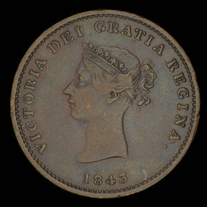 Canada, Province du Nouveau-Brunswick, 1/2 penny : 1843