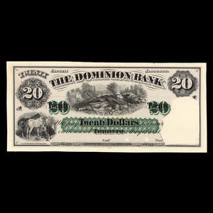 Canada, Dominion Bank, 20 dollars : 1 mai 1871