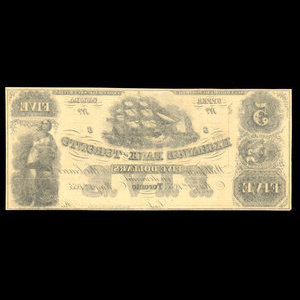 Canada, Exchange Bank of Toronto, 5 dollars : 1 mai 1855