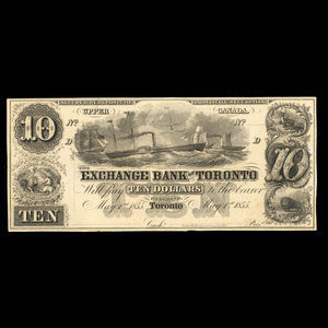 Canada, Exchange Bank of Toronto, 10 dollars : 1 mai 1855