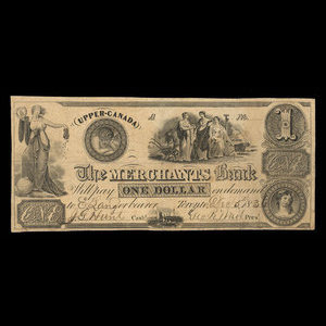 Canada, Merchants Bank (The), 1 dollar : 5 décembre 1836