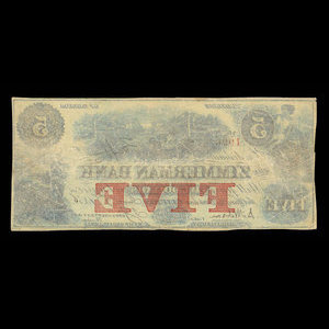 Canada, Zimmerman Bank, 5 dollars : 7 juin 1856