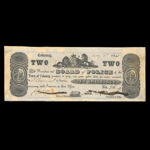 Canada, Cobourg Board of Police, 2 dollars : 2 mai 1848