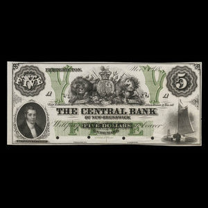 Canada, Central Bank of New Brunswick, 5 dollars : 1 novembre 1866
