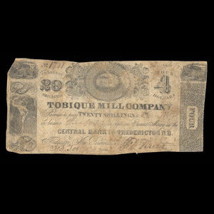 Canada, Tobique Mill Company, 4 dollars : 18 avril 1839