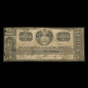 Canada, Commercial Bank of New Brunswick, 5 shillings : 4 décembre 1837