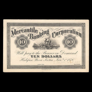 Canada, Mercantile Banking Corporation, 10 dollars : 2 janvier 1878