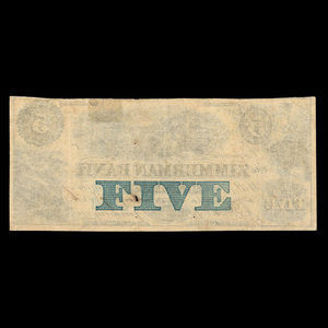 Canada, Zimmerman Bank, 5 dollars : 7 août 1856