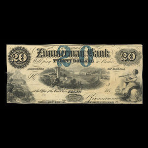 Canada, Zimmerman Bank, 20 dollars : décembre 1856