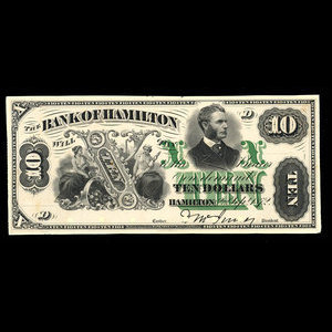 Canada, Bank of Hamilton, 10 dollars : 2 septembre 1872