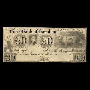 Canada, Gore Bank of Hamilton, 20 dollars : 1848