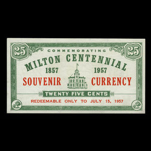 Canada, Ville de Milton, 25 cents : 15 juillet 1957