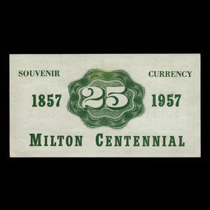 Canada, Ville de Milton, 25 cents : 15 juillet 1957