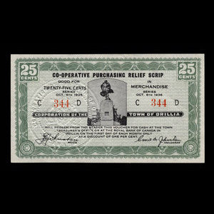 Canada, Ville de Orillia, 25 cents : 6 octobre 1936