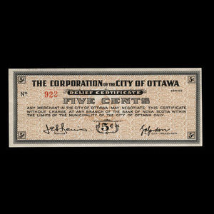 Canada, Ville d'Ottawa, 5 cents : 1939