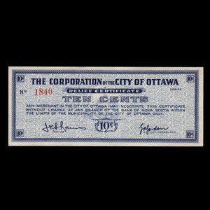 Canada, Ville d'Ottawa, 10 cents : 1939