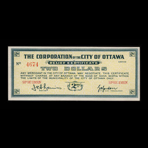 Canada, Ville d'Ottawa, 2 dollars : 1939