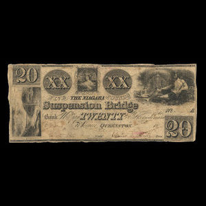 Canada, Niagara Suspension Bridge Bank, 20 dollars : 1837