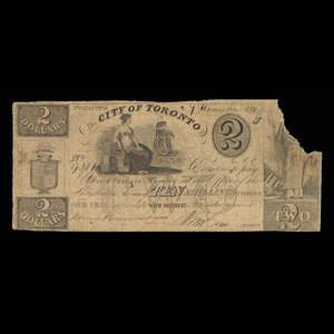 Canada, Ville de Toronto (Ontario), 2 dollars : 7 novembre 1843