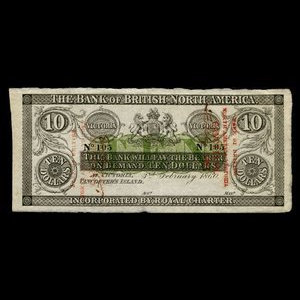 Canada, Bank of British North America, 10 dollars : 3 février 1860