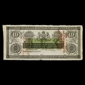 Canada, Bank of British North America, 10 dollars : 3 février 1860