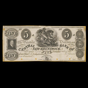 Canada, Central Bank of New Brunswick, 5 livres(anglaise) : 1857
