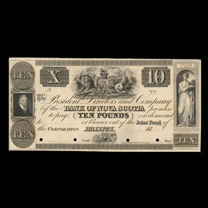 Canada, Banque Nouvelle-Écosse, 10 livres(anglaise) : 1852