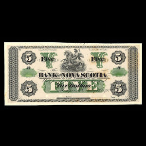Canada, Banque Nouvelle-Écosse, 5 dollars : 1 juillet 1870