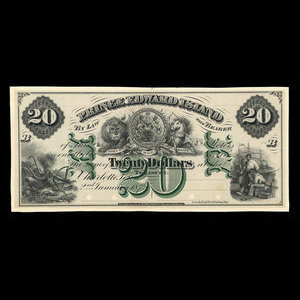 Canada, Gouvernement de l'Île-du-Prince-Édouard, 20 dollars : 2 janvier 1872
