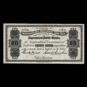 Canada, Terre-Neuve - Département des travaux publics, 80 cents : 1902