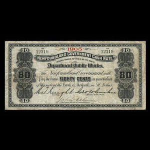 Canada, Terre-Neuve - Département des travaux publics, 80 cents : 1905