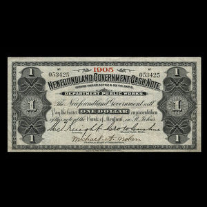 Canada, Terre-Neuve - Département des travaux publics, 1 dollar : 1905