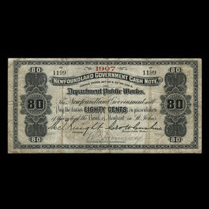 Canada, Terre-Neuve - Département des travaux publics, 80 cents : 1907