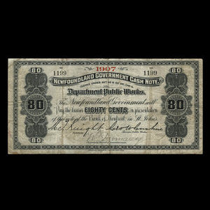 Canada, Terre-Neuve - Département des travaux publics, 80 cents : 1907