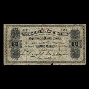 Canada, Terre-Neuve - Département des travaux publics, 80 cents : 1908