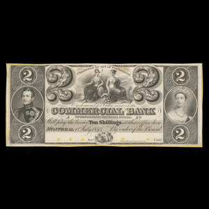Canada, Commercial Bank of the Midland District, 2 dollars : 1 juillet 1843