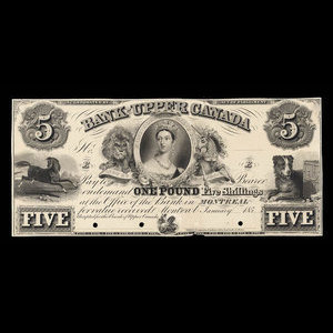 Canada, Bank of Upper Canada (York), 5 dollars : 31 janvier 1851