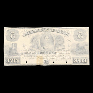 Canada, Bank of Upper Canada (York), 5 dollars : 31 janvier 1851
