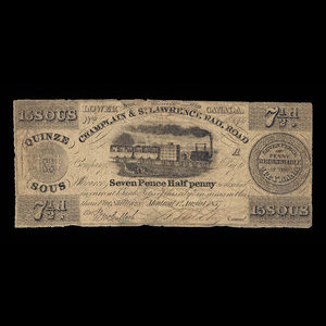 Canada, Champlain & St. Lawrence Railroad Company, 15 sous : 1 août 1837