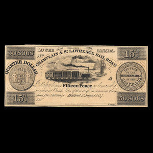 Canada, Champlain & St. Lawrence Railroad Company, 15 pence : 1 août 1837